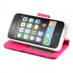 Wholesale iPhone 4S / 4 Chocolate Flip Leather Wallet Case with Stand (Hot Pink)